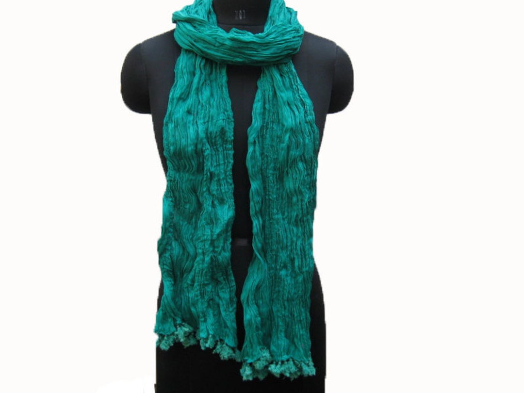 Blue Green Scarf/ Cotton Scarf/ Tassel Scarf/ Plain Scarf/ Etsy