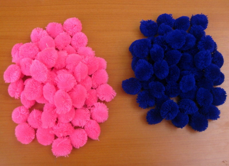pink and blue pom poms