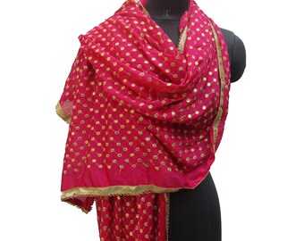Magenta/ pink scarf/ chiffon scarf/ golden scarf/ scarf/ fashion scarf/ lace scarf / party wear scarf/ gift scarf / gift ideas.
