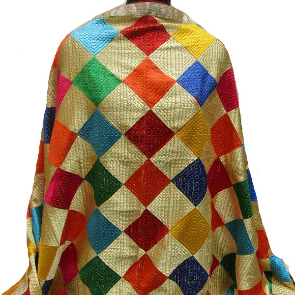 Écharpe phulkari/dupatta phulkari/ écharpe en mousseline de soie/ écharpe/ écharpe multicolore/ dupatta/ écharpe brodée/ écharpe cadeau / idées cadeaux.