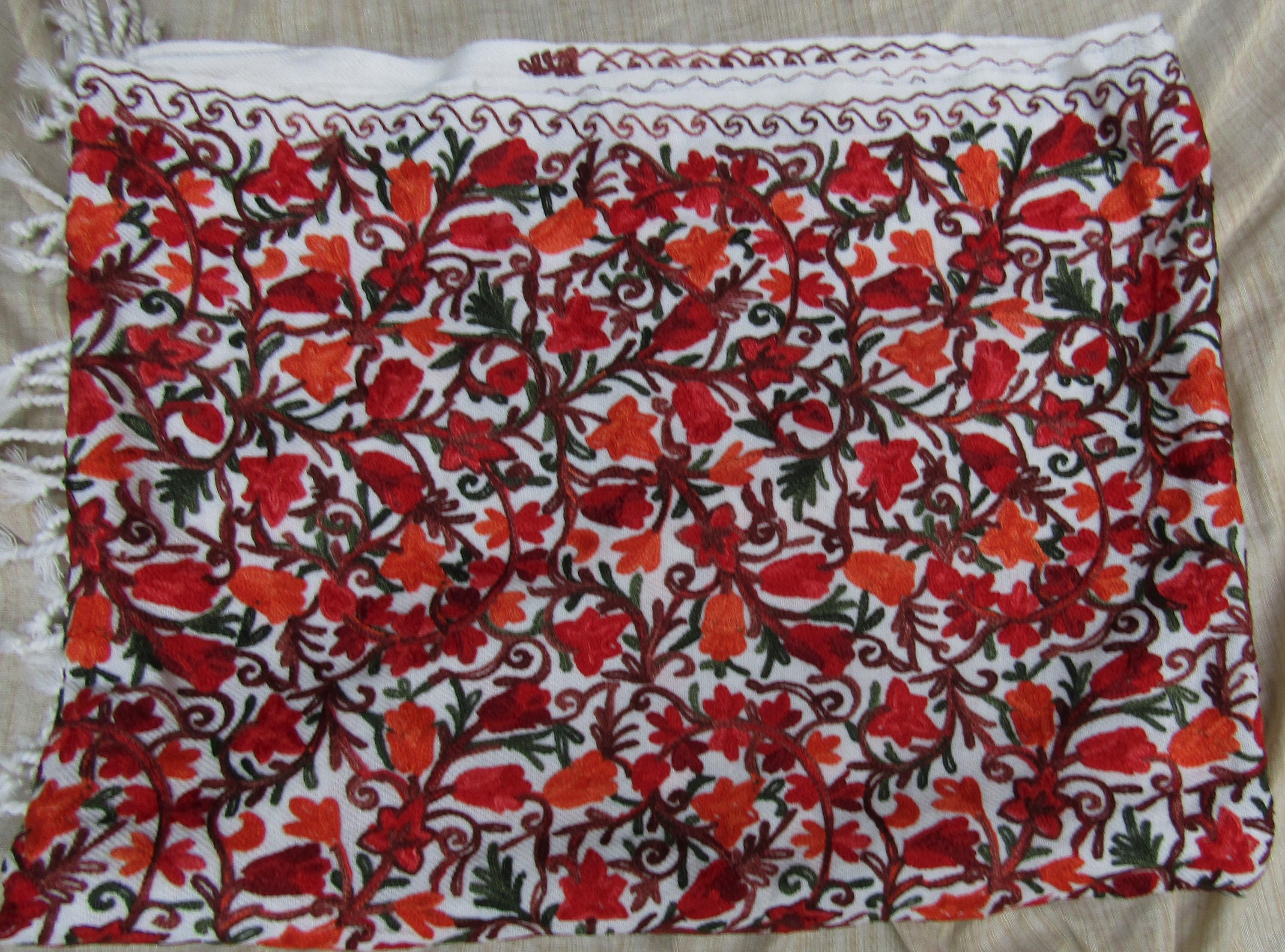 Multicolored Stole/ White Stole/ Embroidered Stole/ Fashion