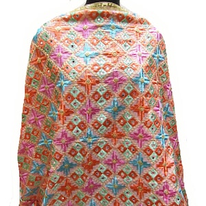 Szalik Phulkari/ szalik Phulkari dupatta/ żółty szalik/ szalik ślubny/ szalik wielokolorowy/ dupatta/ szalik haftowany/ szalik na prezent/ pomysły na prezent.