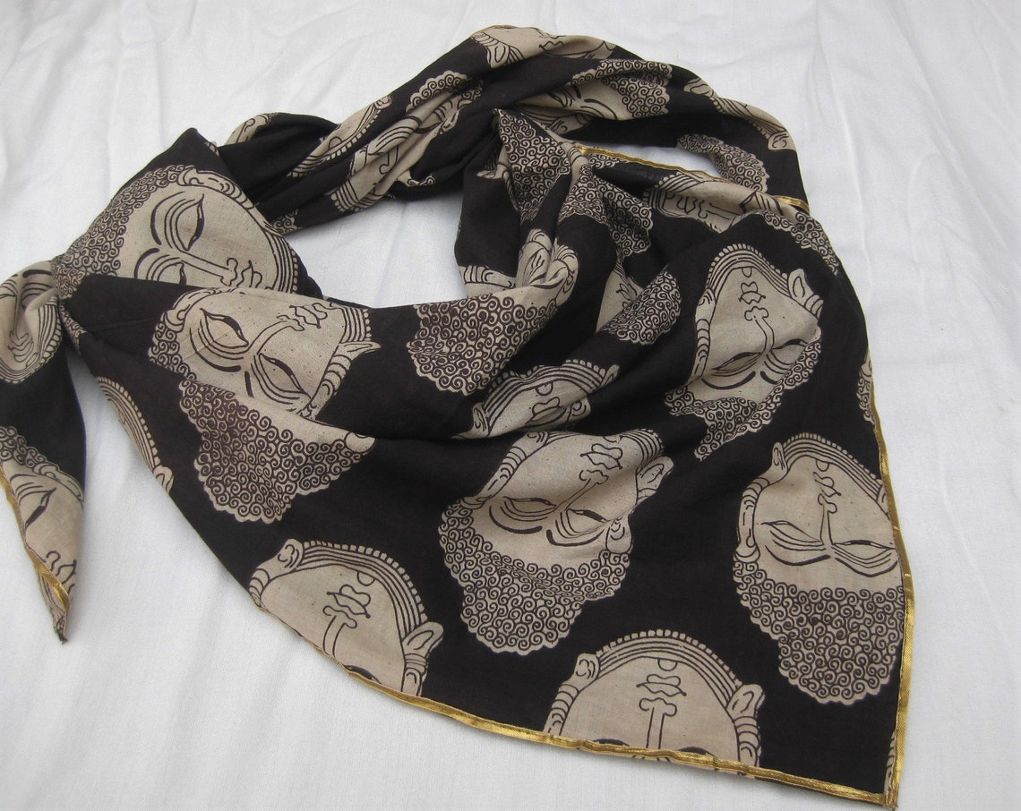 Prayer Scarf/ Gautam Buddha Scarf/ Cotton Scarf/ Black Scarf/ Etsy