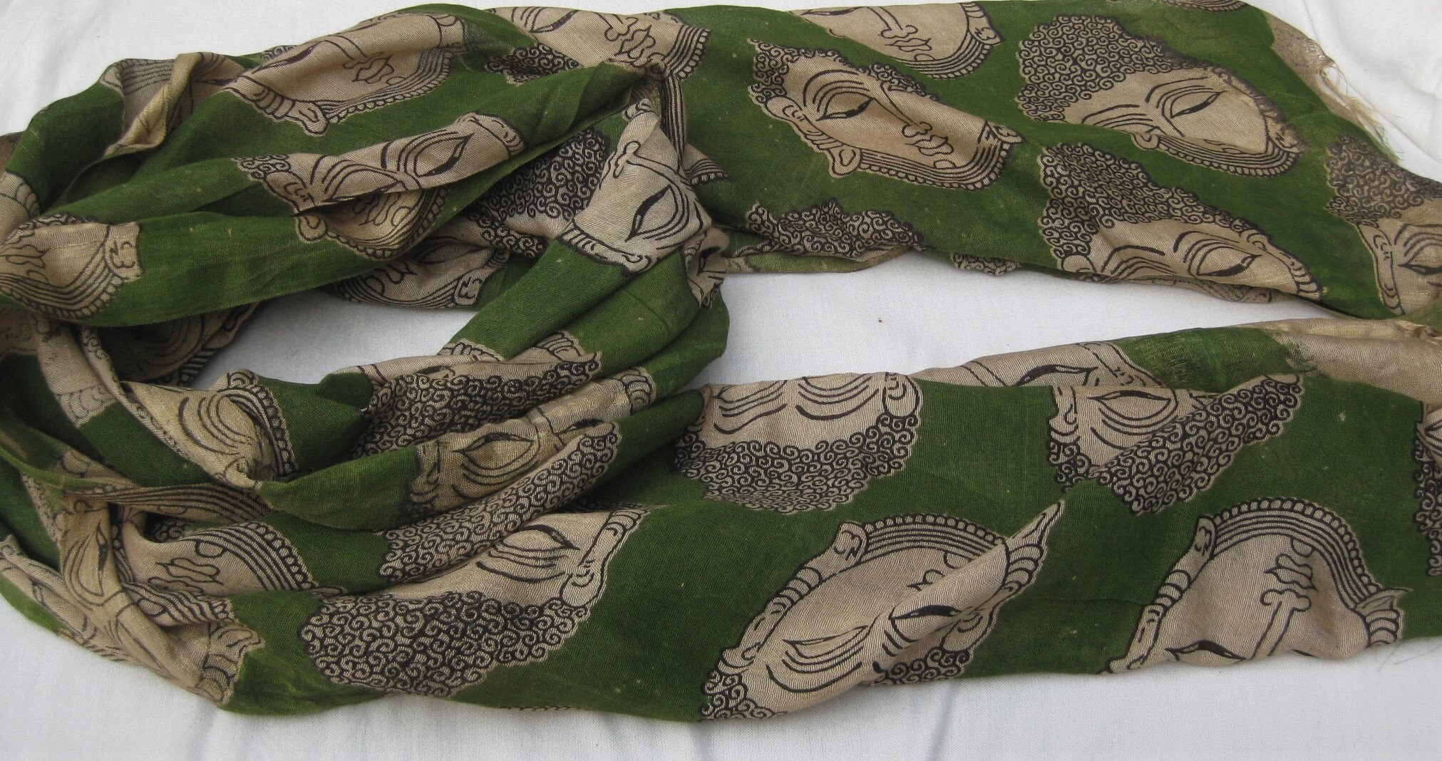 Prayer scarf/ Gautam Buddha scarf/ silk scarf/ green scarf/ Etsy