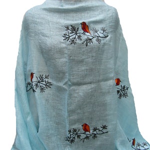 Linen scarf/ multicolored scarf/ embroidered scarf/ long scarf/ bird scarf/ dupatta/ handloom scarf/ scarf/ gift scarf / gift ideas.