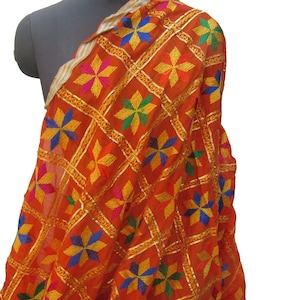 Szalik Phulkari/Phulkari dupatta/szalik szyfonowy/szalik/wielokolorowy szalik/dupatta/szalik haftowany/szalik na prezent/pomysły na prezent.