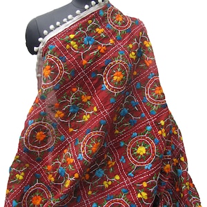 Phulkari scarf/ phulkari dupatta/ floral scarf/ chanderi scarf/ wrap/  multicolored scarf/  embroidered stole/ gift scarf / gift ideas.