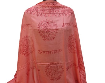 Peach Om Scarf, Shiva Print, Rayon Meditation Shawl