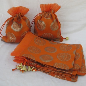 10 pcs.Draw string bags/ return gift bags/Gift bags/ fabric bags/ party bags/ orange bags/ Children party bags.