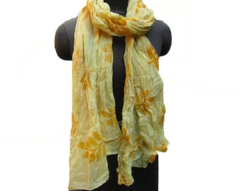 Off white scarf/ cotton scarf/ tassel scarf/ floral scarf/ yellow scarf/ dupatta/ gift scarf / gift ideas.
