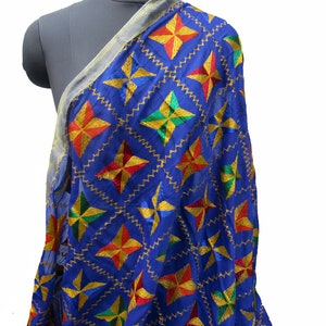 Phulkari scarf/ phulkari dupatta/ chiffon dupatta/ scarf/  large scarf/ blue scarf/ scarf/ gift scarf / gift ideas.