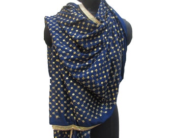 Navy blue scarf/ chiffon scarf/ beige and golden scarf/ scarf/ fashion scarf/ lace scarf / party wear scarf/ gift scarf / gift ideas.