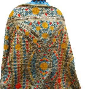 Phulkari scarf/ phulkari dupatta/ floral scarf/ chanderi scarf/ wrap/  multicolored scarf/  embroidered stole/ gift scarf / gift ideas.
