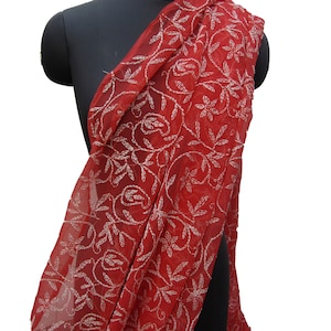 Chikankari/sciarpa chikan/dupatta chikan/sciarpa in georgette/sciarpa/sciarpa color pesca rossa/sciarpa ricamata/sciarpa regalo/idee regalo.