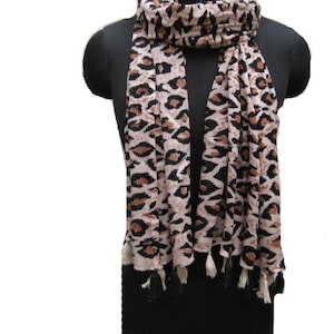 Tiger print scarf/ animal print scarf/ light weight scarf/ stole/ tassel scarf /beige and brown scarf/ / gift ideas.