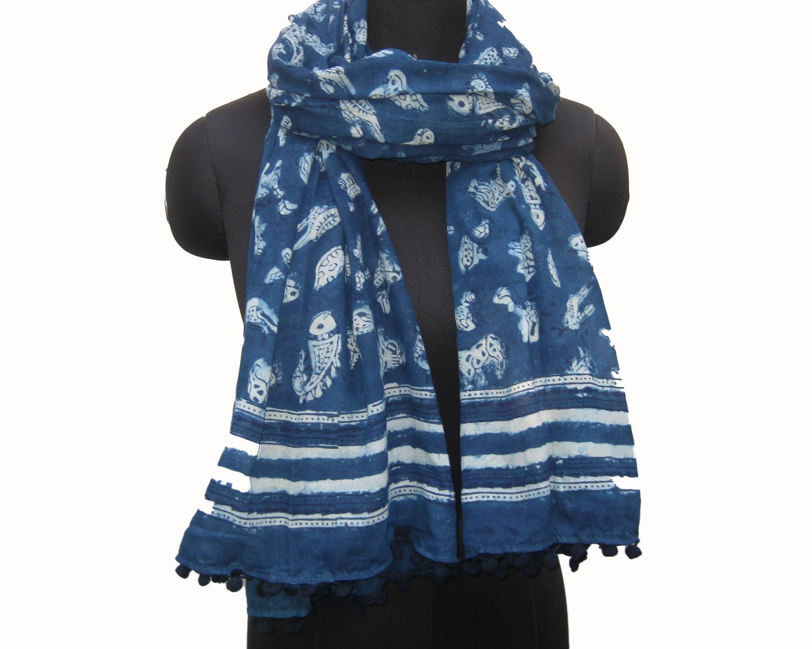 Indigo Dyed Scarf/ Blue Scarf/ Fashion Scarf / Cotton Scarf/ Etsy UK