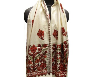 Multicolored shawl/ off white shawl / embroidered shawl/ fashion scarf/ gift scarf/ woolen scarf/ wrap / for her.