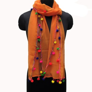 Pom pom scarf/ plain scarf/ lace scarf/ trendy scarf/ fashion scarf/  light weight scarf/ daily wearscarf/ gift scarf / gift ideas.