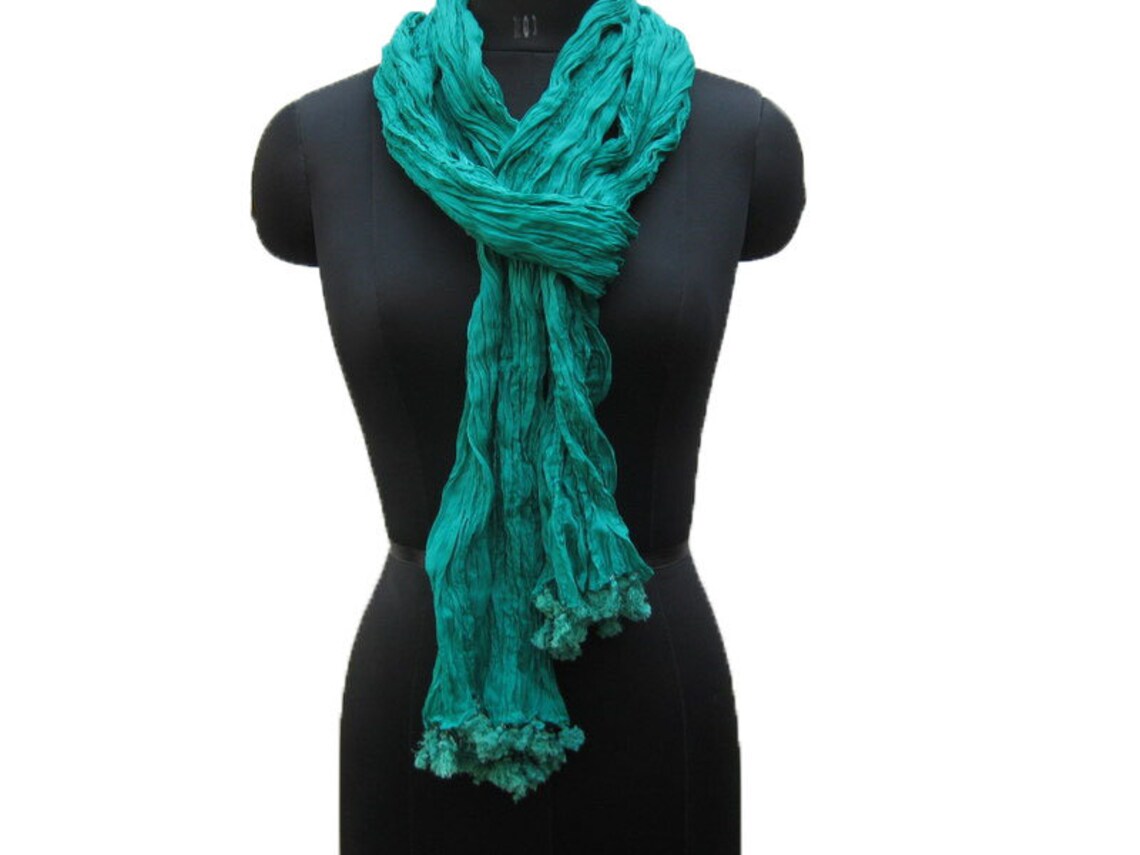 Blue Green Scarf/ Cotton Scarf/ Tassel Scarf/ Plain Scarf/ Etsy