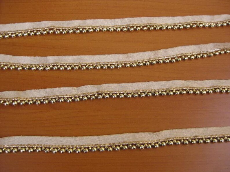 9 meters.Golden beaded lace, bridal embellishment, trim, border.(355 inches approx.) image 5