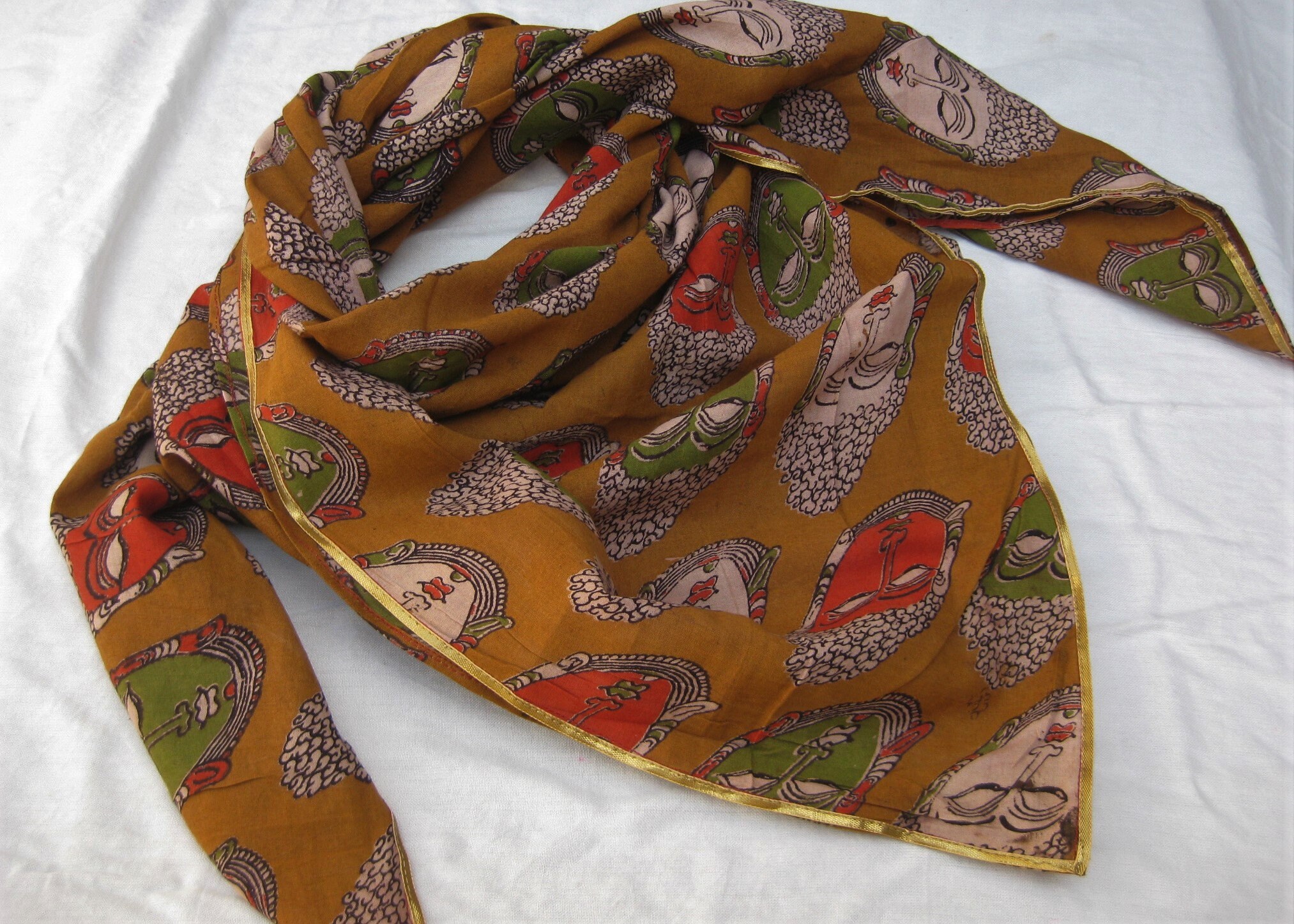 Prayer scarf/ Gautam Buddha scarf/ cotton scarf/ brown scarf/ Etsy