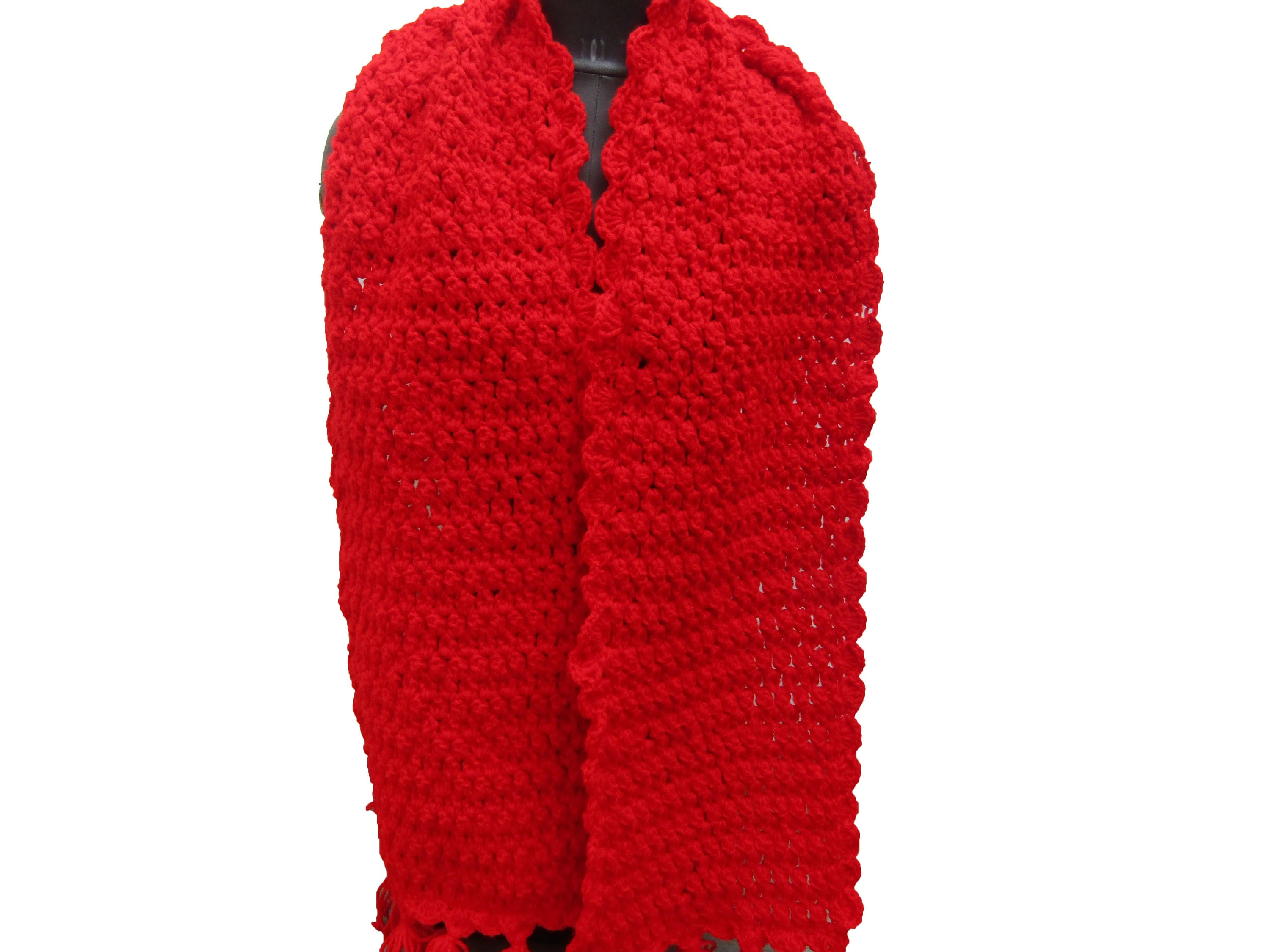 Red Crochet Scarf, Unisex Acrylic Wool Knit, Long Muffler - Etsy