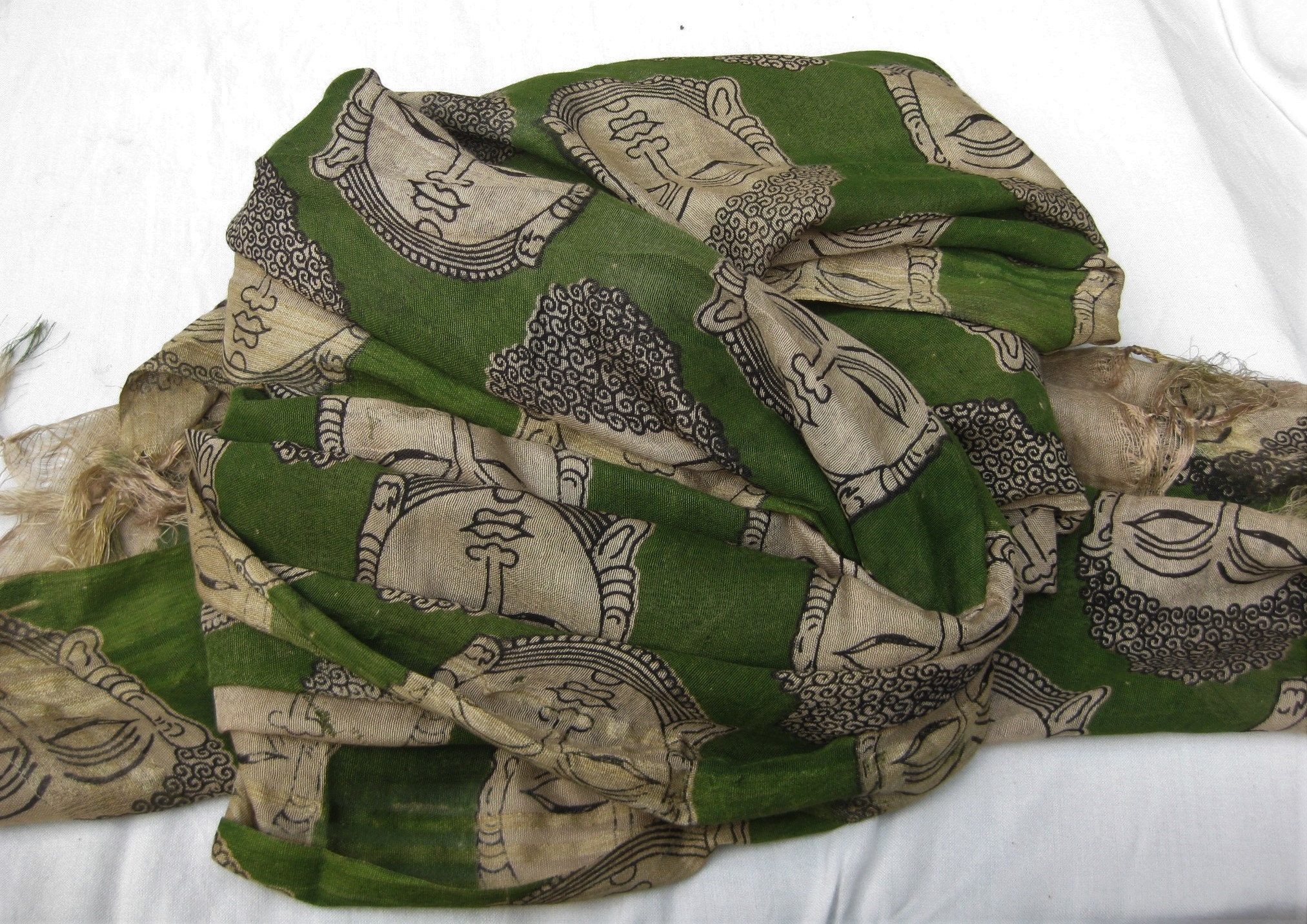 Prayer scarf/ Gautam Buddha scarf/ silk scarf/ green scarf/ Etsy