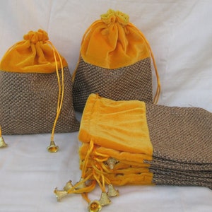 10 pcs.Draw string bags/ return gift bags/Gift bags/ fabric bags/ party bags/ yellow bags/ Children party bags.