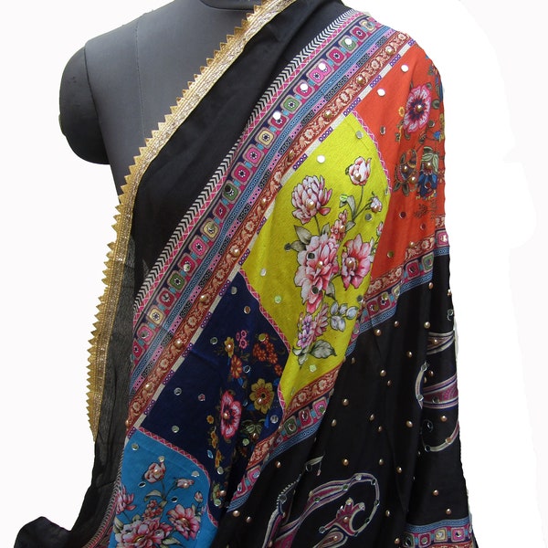 Embroidered scarf/ multicolored scarf/ dupatta/ mirror dupatta scarf/ Indian Pakistani dupatta/ fashion  scarf/ gift scarf / gift ideas.