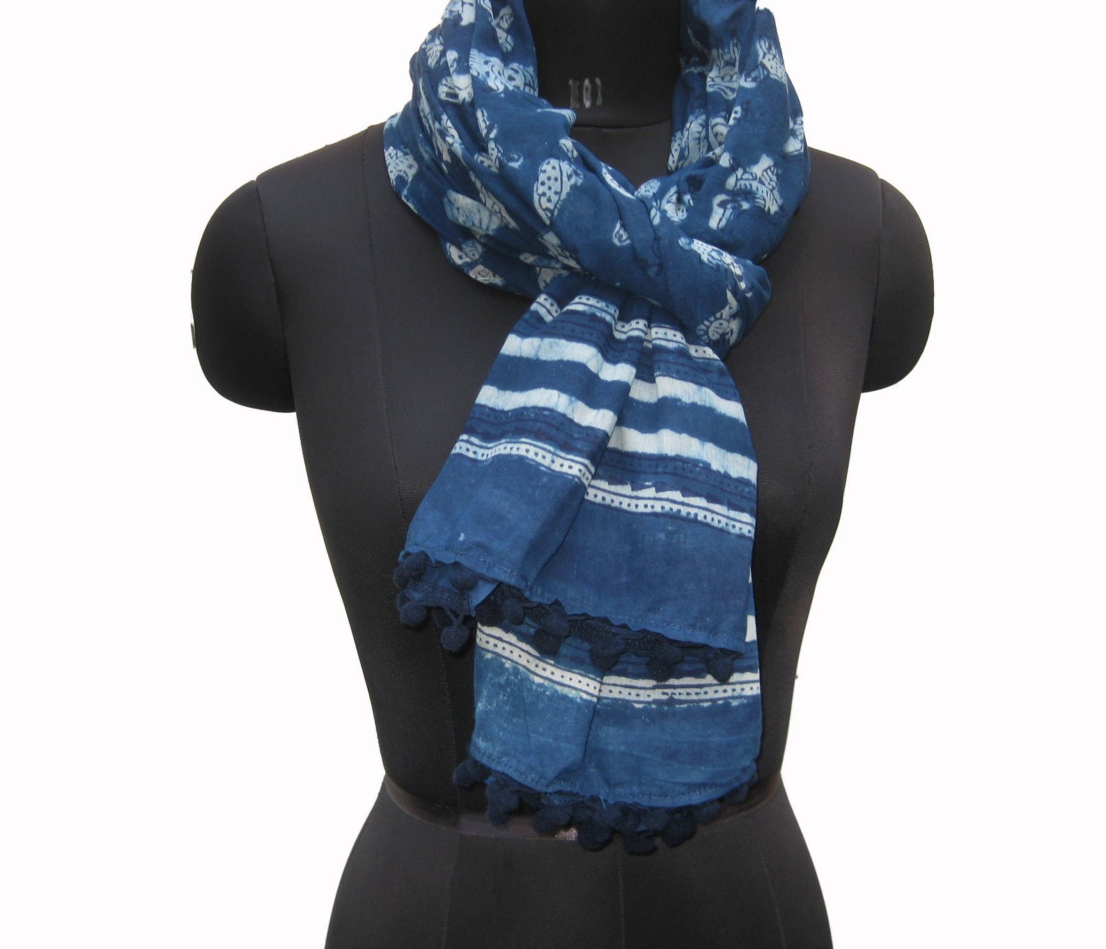 Indigo Dyed Scarf/ Blue Scarf/ Fashion Scarf / Cotton Scarf/ Etsy UK