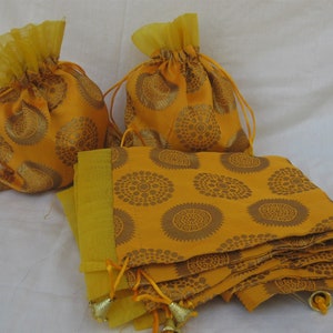 10 pcs.Draw string bags/ return gift bags/Gift bags/ fabric bags/ party bags/ yellow bags/ Children party bags.