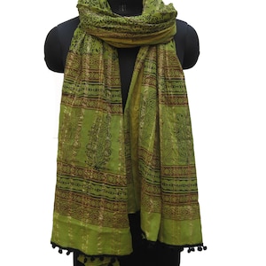 Bufanda verde/bufanda hecha a mano/bufanda de algodón/dupatta/bufanda de encaje/bufanda de moda/bufanda de regalo/ideas de regalo.
