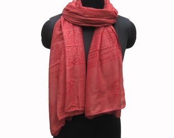 Om Buddha Cotton Scarf, Hand Block Printed Prayer Shawl