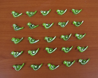 wooden birds/ bird beads/ wooden beads/ colorful beads/ buttons/ decorative beads. 25 pcs.
