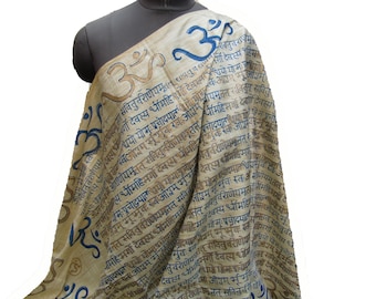 Yoga scarf/Sanskrit chants scarf/ khadi handloom scarf/ Gaytri mantra scarf/ meditation scarf/ gift scarf/gift ideas.