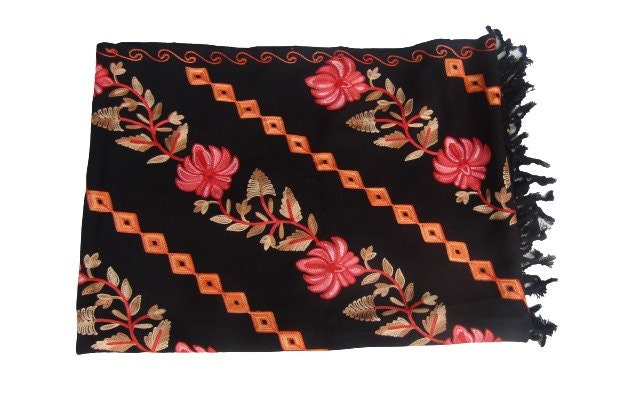 Multicolored Stole/ Black Stole/ Embroidered Stole/ Fashion