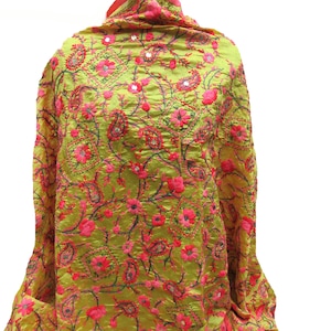 Phulkari scarf/phulkari dupatta/ chanderi scarf/ wrap/ floral scarf/  embroidered shawl/ gift scarf / gift ideas.