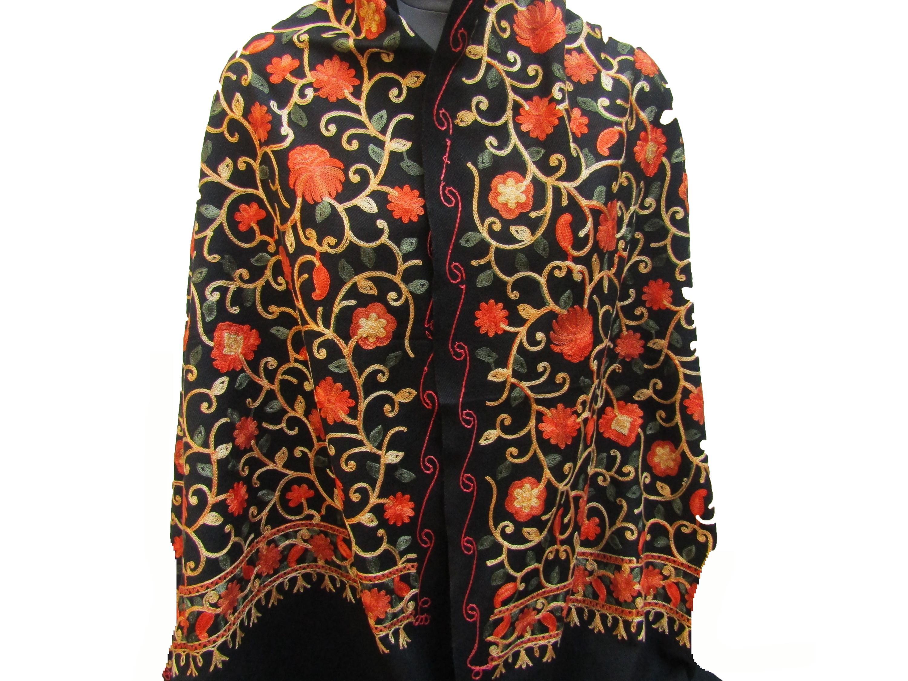 Multicolored Stole/ Black Stole/ Embroidered Shawl/ Fashion Scarf