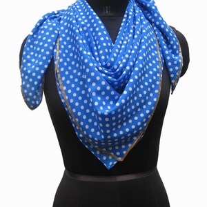 Blue scarf/ polka dots scarf/ cotton  scarf/ square scarf / blue scarf/ gift scarf/  gift ideas.