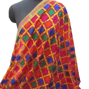 Szalik Phulkari/Phulkari dupatta/szalik szyfonowy/szalik/wielokolorowy szalik/dupatta/szalik haftowany/szalik na prezent/pomysły na prezent.