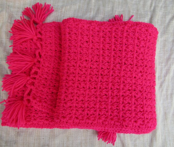 Knitted Scarf/ Hand Knit Scarf/ Magenta/ Pink Muffler/ Crochet - Main Image