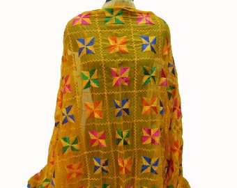 Phulkari scarf/phulkari dupatta/ chiffon dupatta/ scarf/  large scarf/ yellow scarf/ scarf/ gift scarf / gift ideas.