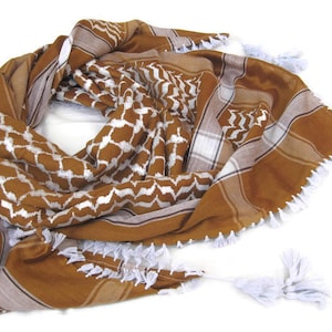 Men scarf/ check scarf/ brown and white scarf / cotton scarf/ square scarf/  large scarf/ tassel scarf/ scarf/ gift ideas.