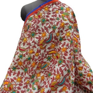 Phulkari scarf/ phulkari dupatta/ bird scarf/ chanderi scarf/ wrap/  multicolored scarf/  embroidered stole/ gift scarf / gift ideas.