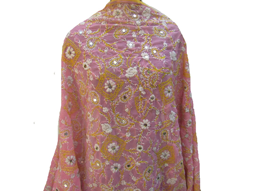 Maroon - Georgette Hand Embroidered Phulkari Dupatta 18