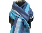 Striped scarf/ blue scarf/ men scarf/ unisex scarf / long scarf in cotton fabric.Gift ideas.