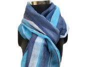 Gestreepte sjaal / blue sjaal / sjaal van mannen / unisex sjaal / lange sjaal in katoenen stof. De ideeën van de gift.