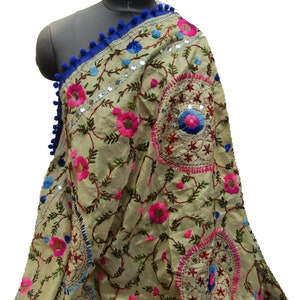 Szalik Phulkari/Phulkari dupatta/Szal kwiatowy/Szal chanderi/Otulacz/Wielokolorowy szalik/Szal haftowany/Szal na prezent/Pomysły na prezent.