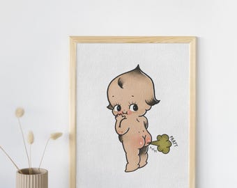 Let'r Rip Print | Fart Print | Funny Baby Art | Kewpie Drawing