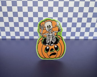 Vintage Skeleton Pumpkin Sticker | Halloween Sticker | Vintage Skeleton | Vintage Halloween